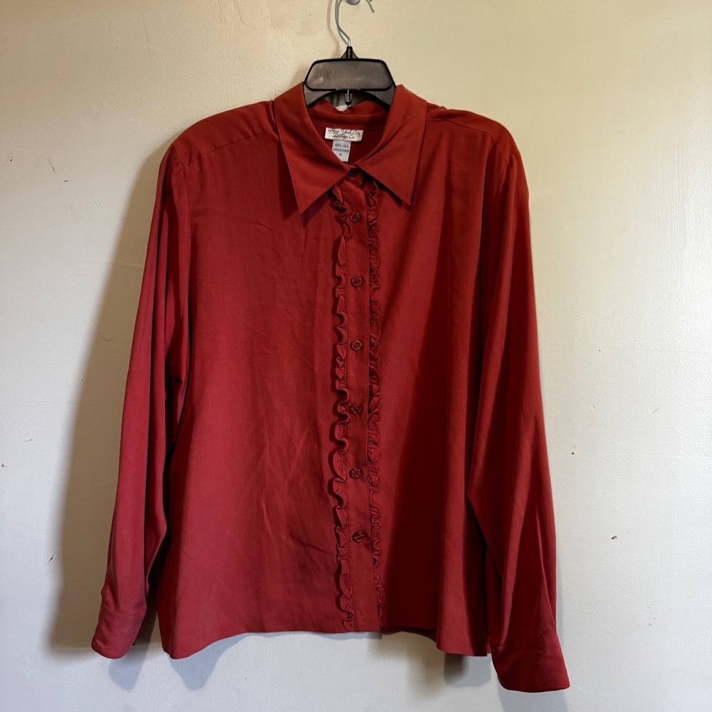 Women's 100% Silk Ruffle Front Button Down Shirt 18 VTG Y2K 90s Fairy Classic